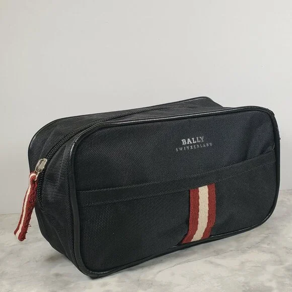 Vintage Bally Swiss Airline Amenity Toiletry Bag Black Canvas w/ Handle,  First